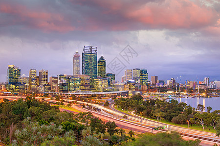 澳洲市下城珀斯天线国王办公室公园金融摩天大楼城市码头吸引力景观游客图片