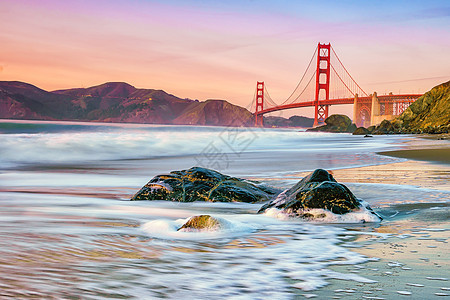 金门大桥 加利福尼亚州旧金山金门大桥旅游日落工程金属历史海滩基础设施吸引力假期支撑图片