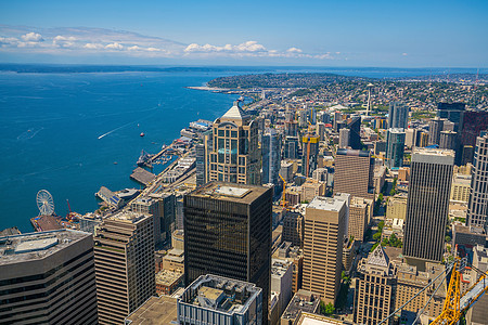 西雅图市中心天线视图天际建筑物城市日落景观金融场景全景地标办公室图片