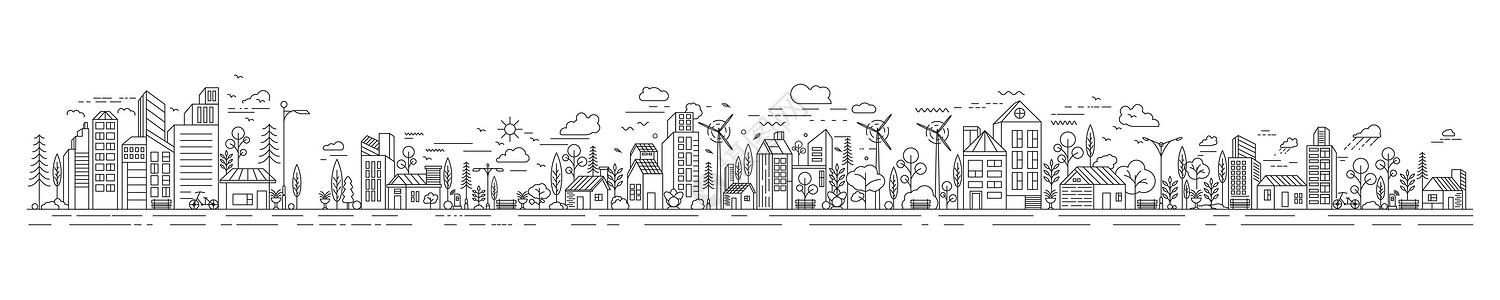 城市建筑线条艺术矢量插图模板公寓摩天大楼生态公园基础设施绘画草图房子旅行财产图片