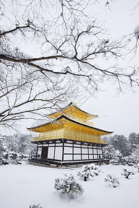 京角寺雪天空花园季节建筑旅游蓝色公园金子历史旅行图片