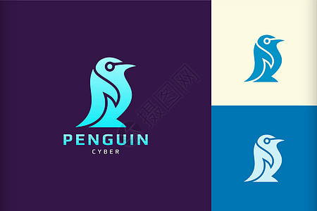 具有抽象和简单形状的企鹅标志 用于技术麸皮图片