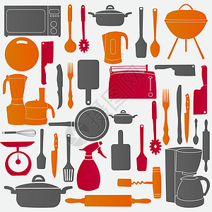 矢量图的烹饪厨房工具午餐阴影勺子厨具桌子混合器餐厅早餐微波软木图片