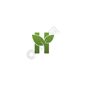 带绿叶符号日志的字母 H插图艺术收藏生态字体生物商业身份标签叶子图片