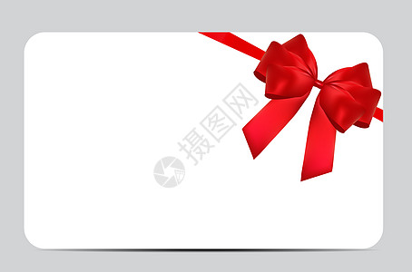 配有红弓和丝带的空白礼品卡模板 您的业务矢量说明市场金融证书代金券标签横幅红色折扣优惠券促销图片