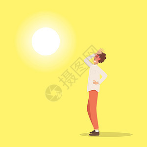 天气炎热 男人在炎热的夏天被晒伤日出季节皮肤插图男性防晒霜烧伤棕褐色卡通片晒斑图片