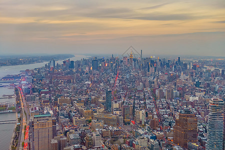 纽约市曼哈顿天际景观港口公寓反射广场地标时代办公室天空场景图片