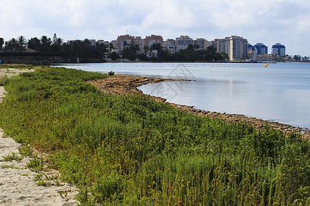 美丽的曼加德尔马门诺湿地盐场湿地河口旅游蓝色国家海岸公务员鸟类观光背景图片