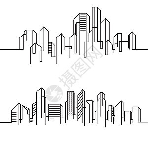 城市建筑线条艺术矢量插图模板全景生态绘画草图市中心街道旅行景观建筑学基础设施图片