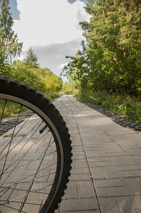 行车路线公路上自行车车轮背景