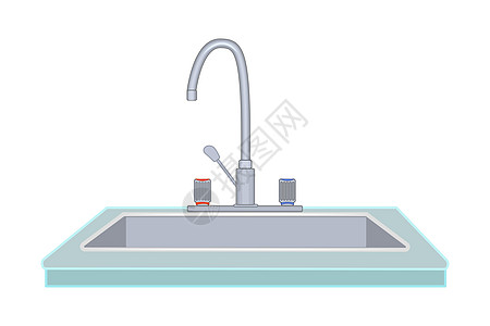 带水龙头的厨房水槽在白色背景下被隔离图片