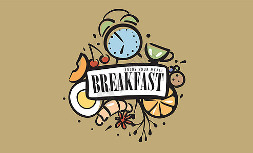 一套彩绘的早餐产品 采用徽章形式横幅厨房刻字晚餐插图草图餐厅卡片烹饪菜单图片