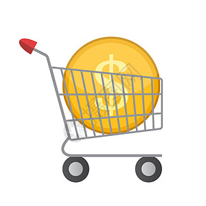 平超市购物车图标与金币钱矢量它制作图案商业金融物品市场营销金子插图货币成功投资图片