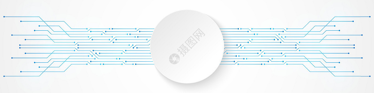蓝色电路板图案上的抽象技术背景白色圆圈横幅推介会网络商业数据作品电脑电路木板一体化芯片图片