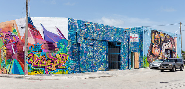 2014年8月29日在迈阿密的涂鸦区墙壁上涂抹 校对 Soup艺术创造力邻里城市街道绘画文化街景社论建筑图片