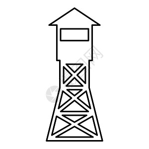 瞭望塔概述森林护林员火场轮廓轮廓图标黑色矢量插图平面样式 imag图片
