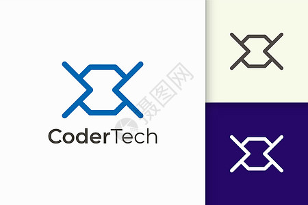 科技公司的程序员或开发人员标志简单而现代代码机构编码员编码脚本一体化品牌网络网站商业图片