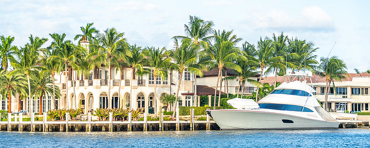 佛罗里达劳德代尔堡豪华海滨大宅建筑学热带海洋血管建造房子住宅水路游艇财产背景图片