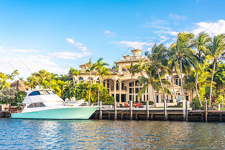 佛罗里达劳德代尔堡豪华海滨大宅棕榈水路海洋建造游艇房子住宅旅行班级血管背景图片