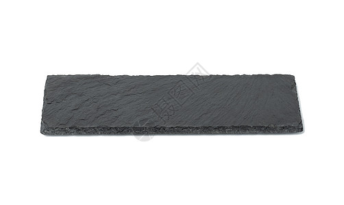 白色背景上孤立的长方形黑板石板 用于供餐用的用具木板食物厨房空白花岗岩石头材料圆形石墨盘子图片