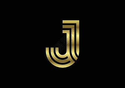 金色大写字母 J  创意线条字母设计标志海报邀请的图形字母符号 它制作图案矢量艺术网络插图商业身份黑色潮人教育广告标识图片