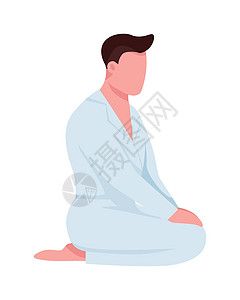 空手道练习者坐在 seiza 风格半平面颜色矢量特征图片