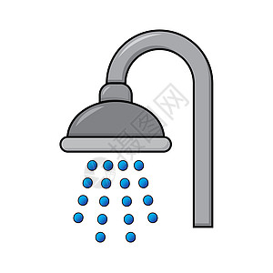 淋浴图标 带喷水的浴室符号 简单的卡通设计 在白色上隔离的矢量图图片