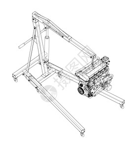 带发动机的发动机提升机 韦克托机器车库维修车辆检查车轮插图机械蓝图电梯图片