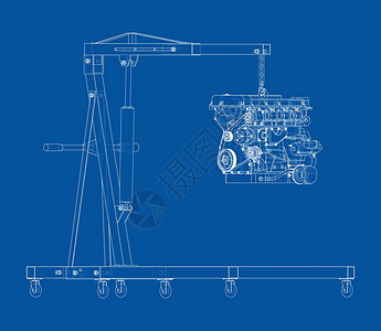 带发动机的发动机提升机 韦克托诊断中心汽车工具蓝图草图车辆作坊机器检查图片