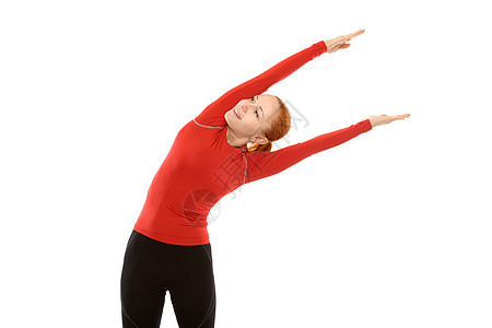 红妇女健身冒充手臂运动员运动女士火车力量女性女孩重量图片