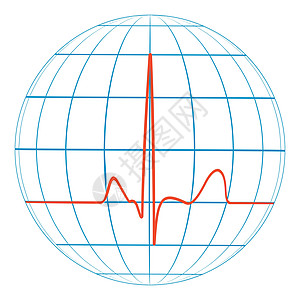 心脏行星地球心脏脉冲 心电图 脉冲的矢量线与平面图片