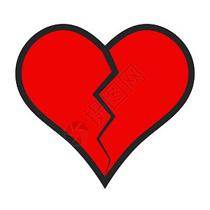 心图标裂纹分成两半向量破碎的心象征离别分离的概念破碎的爱情不幸的爱情离婚危机的关系图片