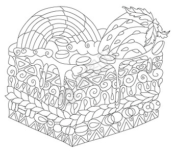 矢量小菜一碟与彩虹和 strawberr蛋糕艺术染色压力糕点杯子调色师禅绕涂鸦时间图片