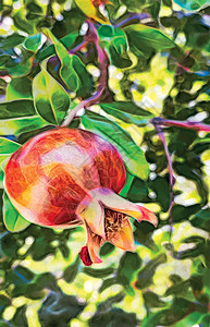 分形艺术 天然绿叶果石榴树种子农业果汁异国树叶饮食食物花园热带叶子图片