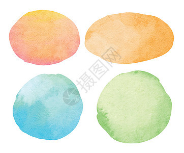 抽象水彩背景 白色背景上的圆形和椭圆形水彩纹理 橙绿蓝图片