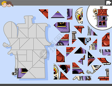 带有卡通鬼魂和鬼屋的拼图游戏图片