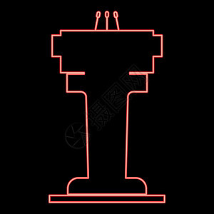 霓虹灯讲台与三个麦克风红色矢量图平面样式图像图片