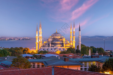 伊斯坦布尔Sultanahmet清真寺蓝色清真寺地标建筑旅游日落宗教吸引力旅行天空圆顶蓝色图片