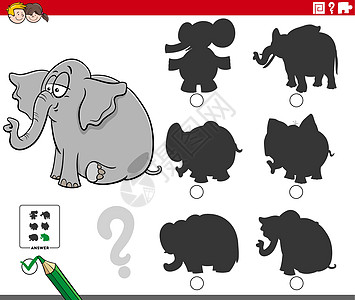具有可爱卡通大象动物特征的阴影游戏图片