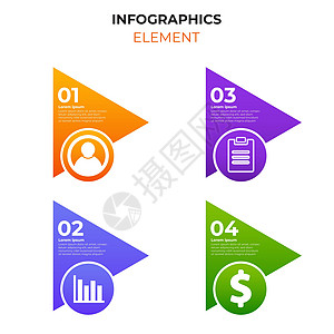 四步渐变信息图表元素与业务图标 图表模板审计推介会创造力计算界面商业技术晋升金融网站图片