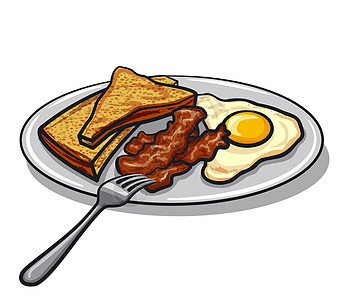 英文早餐猪肉蛋黄带子盘子英语熏肉白色油炸黄色食物图片