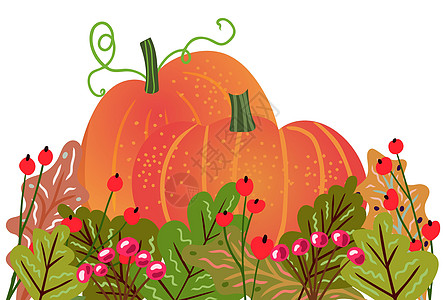 暖色调的秋季元素与南瓜 秋季的矢量设计收获庆典收成插图感恩季节卡通片蔬菜涂鸦卡片图片