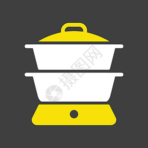 双锅炉矢量图标 厨电美食工具厨房平底锅插图家庭汽船食物机器饮食图片