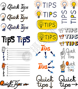 一组提示列表快速提示建议有用的技巧工具提示提示 带有有用信息的抽象横幅灯泡箭头图片