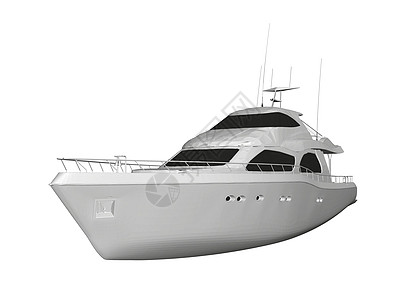 孤立在白色背景上的白色游艇模型 侧面图  3D 它制作图案矢量艺术运输绘画小地毯甲板血管发动机帆船海浪假期图片