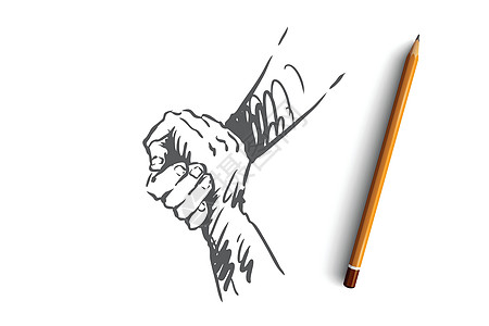 支持帮助友谊在一起的人的概念 手绘孤立的矢量草图合伙伙伴手指人士成功插图合作协议商务图片