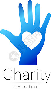 矢量图 慈善的象征 签署孤立在白色背景上的手心 蓝色图标 现代明亮的元素 孤儿帮助孩子运动 家庭子女图片