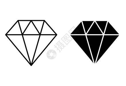 钻石石简单的卡通图标 水晶宝石符号集 轮廓和轮廓设计 在白色上隔离的矢量图背景图片