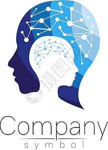 人体头部的矢量符号 侧脸 孤立在白色背景上的蓝色 商业科学心理学医学的概念标志 创造性的标志设计 人剪影 现代日志药品头脑创新技图片