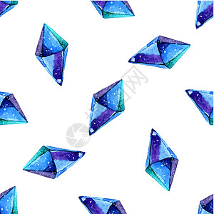 钻石晶体的矢量水彩插图无缝模式 石头宝石背景 可用于纺织品设计壁纸 画笔绘图元素 宝石质地艺术品蓝晶椭圆形奢华锆石水晶多边形蓝色图片